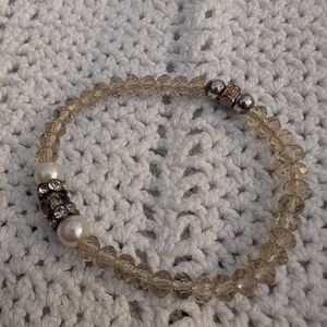 Champagne Crystal Pearl Accent Stretch Bracelet